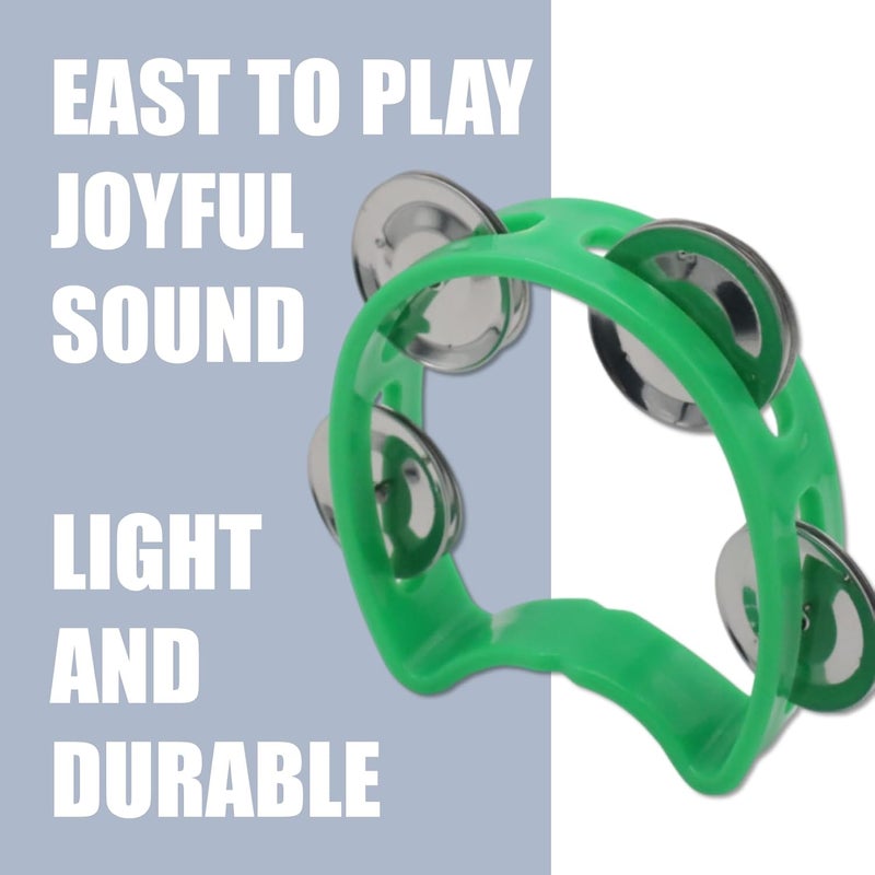 CashBeat 4-Pack Handheld Tambourines with 4 Jingle Bells Each, Mini Plastic Half-Moon Percussion Instruments for Adults, School Music Class, Band and Party - Image 2